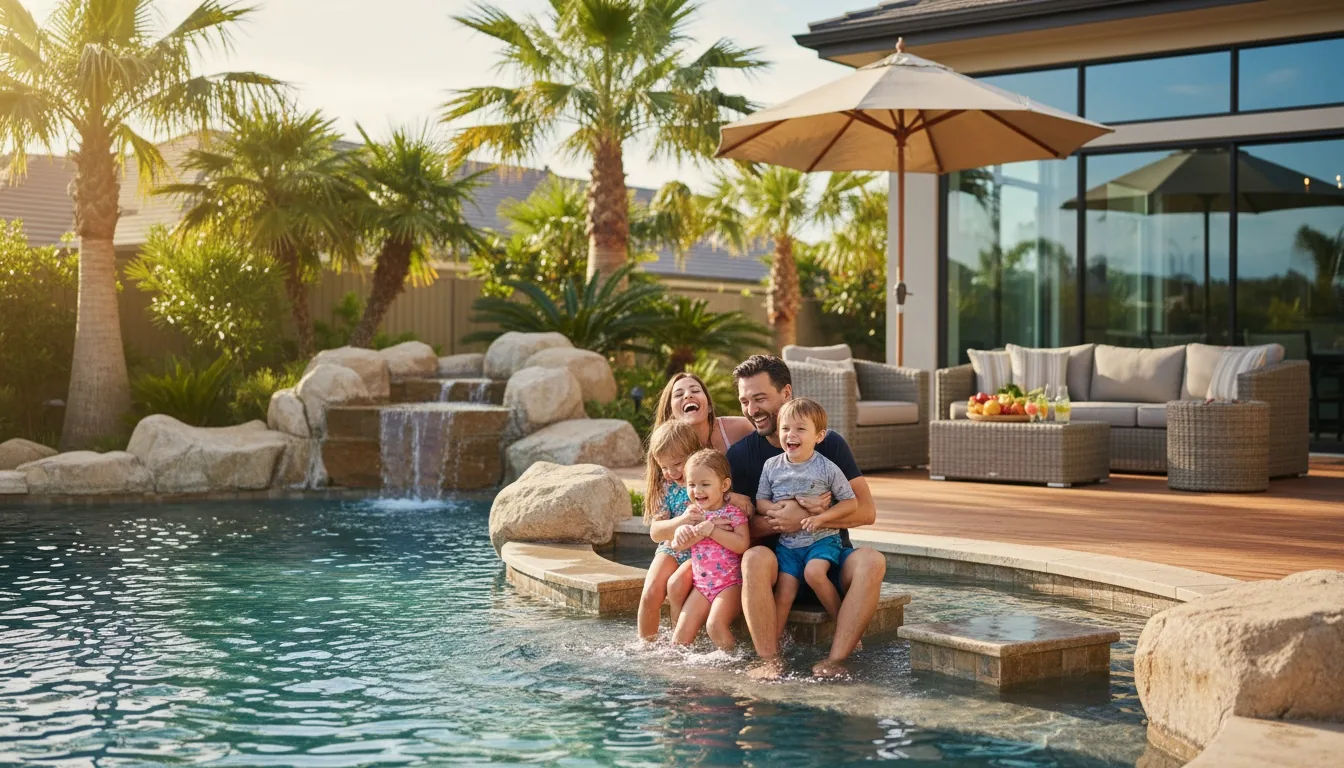 A family enjoying a clean pool